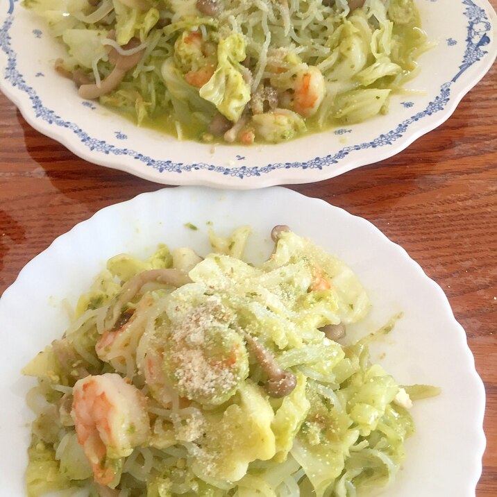 しらたきで野菜たっぷりジェノベーゼ風♪